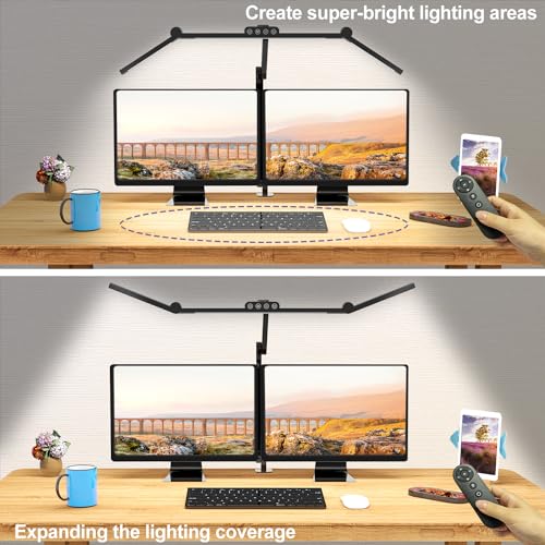 Image of Micomlan Desk Lamp with Clamp, Architect Led Desk Lamp for Home Office with Remote Control, 24W Ultra Bright Auto Dimming Computer Light Adjustable Table Light for Working Workbench (Remote)