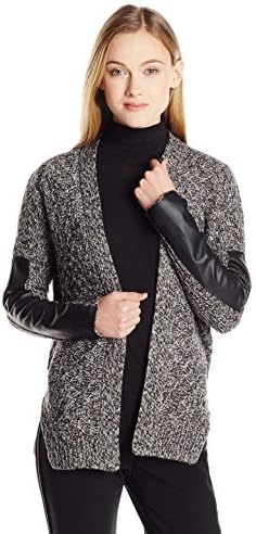 RD Style Women's Long Sleeve/Open Front Sweater with Leather Arm Pannels