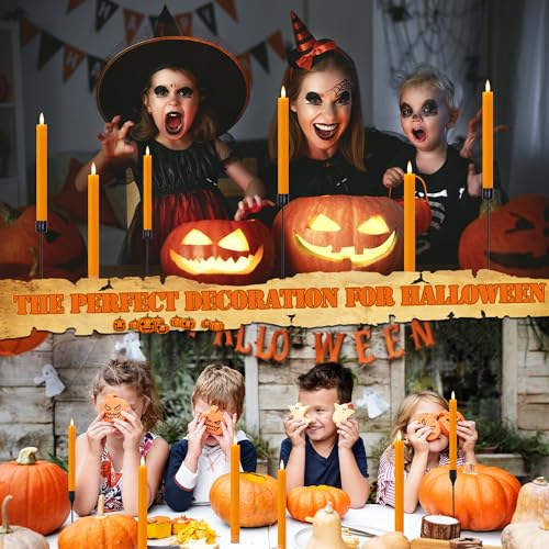 Image of Orange Flameless Taper Candles with Remote, 9.6 inch Real Wax Fall Battery Operated Candles, Flickering Flameless Candlessticks for Fall, Thanksgiving, Harvest, Halloween Decor, 3 Pack