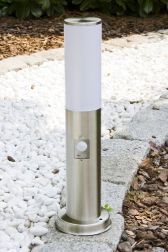 Outdoor lamp Caserta with Motion Detector, Modern Bollard Light Made of Stainless Steel and Plastic Discs, Path Light 45 cm, Garden lamp with E27 Socket, Garden Lighting IP44, Without Bulbs
