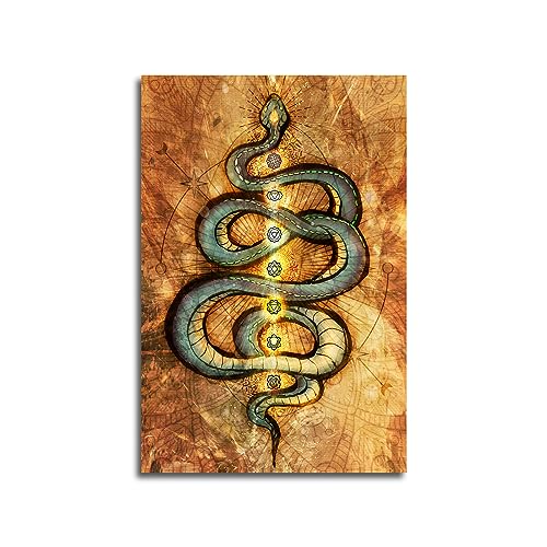 GENGSHENG Poster sur toile Kundalini Serpent Vert pour salle de méditation - Art mural pour salon, chambre à coucher - Images sur toile - Décoration d'intérieur moderne - 40,6 x 61 cm