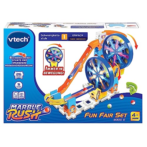 VTech Marble Rush - Fun Fair Set M300 E – Interaktive Murmelbahn mit spannenden Bahnelementen, verschiedenen Aufbaumöglichkeiten und Wegführungen – Für Kinder von 4-12 Jahren