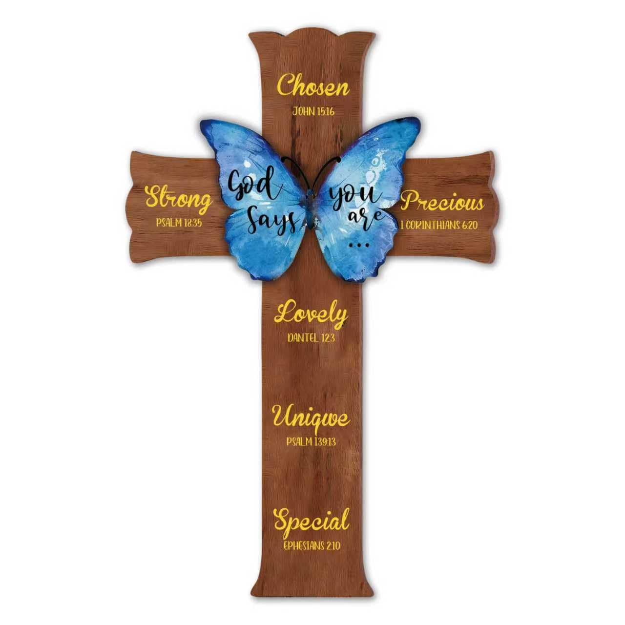 Cruz de madera para pared con versículo bíblico decorativo 6