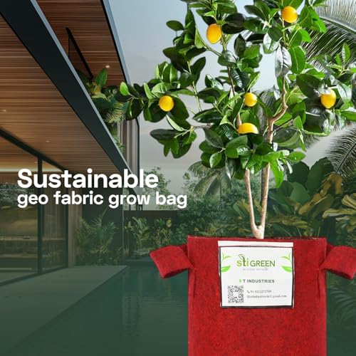 Image of Geo Fabric Grow Bags for Plants 8X8 Inch (Pack of 5) | 400 GSM Heavy Duty UV-Protected Round Maroon Colour Plant Bags for Terrace and Vegetable Gardening | Strong & Reusable|