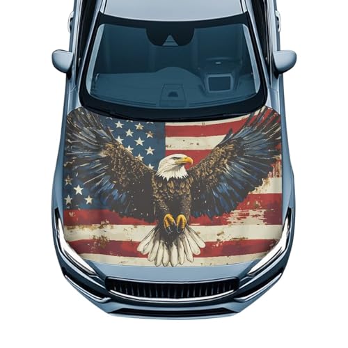 Image of Eagle American Flag Car Hood Cover Weatherproof Automotive Exterior Accessories Universal Fit Hood Covers for Cars, Trucks, SUV, or Van Full Coverage 4th of July Decor