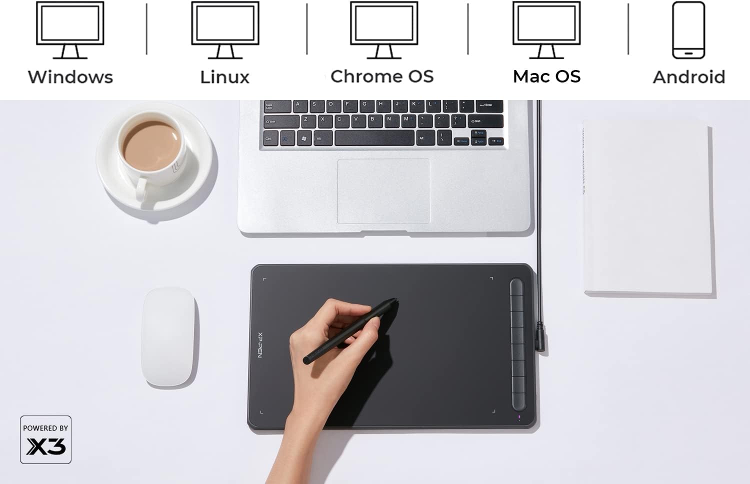 XP-PEN Deco LW Tableta Gráfica Dibujo Digital Inalámbrica con Lápiz X3 | Tableta Digitalizadora Portátil Compatible con Windows, Mac, Android, Chrome OS y Linux, Negro