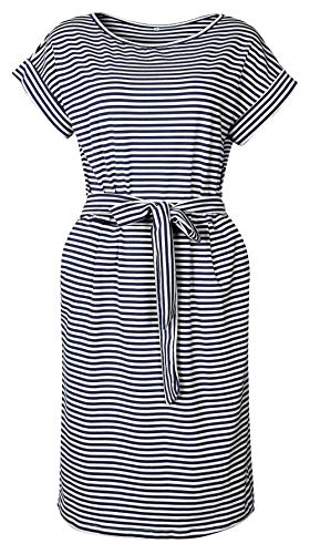 Image of PALINDA Women's Striped Elegant Short Sleeve Wear to Work Casual Pencil Dress with Belt