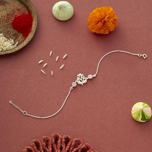 Image of Parnika 925 Om Ganesha Rudraksha Infinity Bro Shiv Bhai Adjustable Silver Rakhi Bracelet For Brother in 92.5 Sterling Silver for Boys and Men | Chandi ki Rakhi | Gift Box Roli Chawal