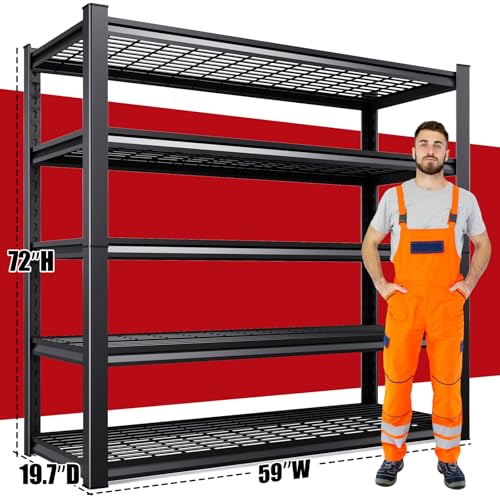 Image of Set of 2 Garage Shelving-2500 lbs 5 Tier Storage Shelves, Adjustable Heavy Duty Metal Shelving Unit and Storage Large Wire Rack, Utility Steel Shelf for Warehouse Industrial Pantry -72 inchx59 inchx20 inch, Black