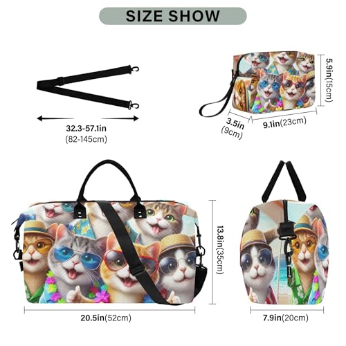 Funny Animals Cute Cats Duffle Bags Travel Toiletry Bags Set of 2, Cute Print Luggage Bag Weekend Bag Duffel3