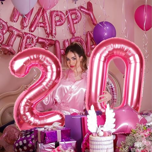 Image of 40 Inch Giant Hot Pink Number Balloon, Mylar Foil Helium Hot Pink Balloons for Birthday Party, Number 0 Balloon for Birthday Decorations, Hot Pink 0 Birthday Balloon