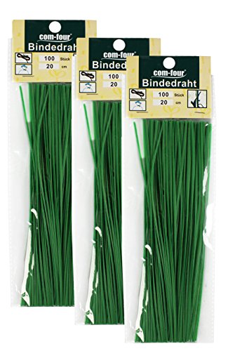 com-four® 3X Pflanzenbindedraht-Set, Bindedraht in grün 300 Drähte (Grün - 300 Stück)