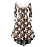 Vestido de Navidad para mujer, manga larga, cuello polar, vestido fluido, elegante, para fiesta, atuendo casual y de moda, para fiesta de Navidad, vestido de fiesta para mujer, Ladrillo rojo, S