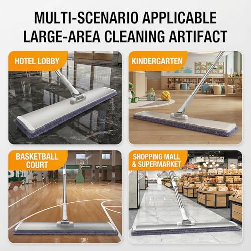 Image of 360 Rotating Aluminum Mop Head for Floor Cleaning - 40cm Large Flat Mop pad for Quick Wet and Dry Use with Reusable Microfiber Washable Pads and Suitable for All Types of Flooring