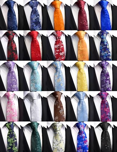 GUSLESON Navy Blue Tie for Men Floral Fashion Wedding Necktie Business Party (1037-03) - Thumbnail 4