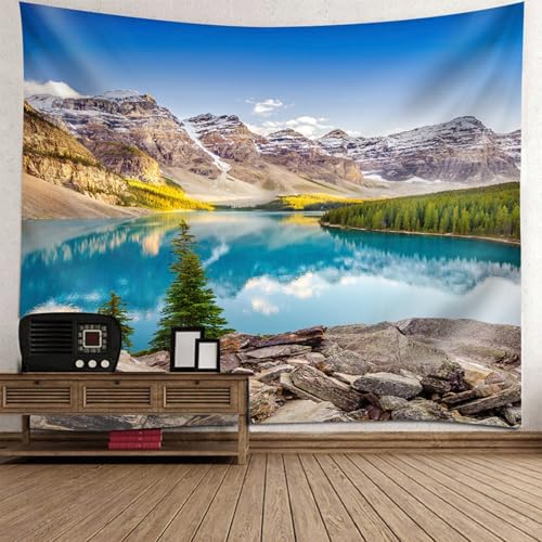Tapisserie paysage montagnes lac 140x210CM tenture murale pour chambre