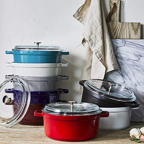 Image of Staub Cast Iron 4-qt Round Cocotte with Glass Lid - Turquoise