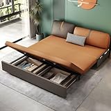 KWOKING Contemporary Armless Bonded Leather Sofa Bed Brown Double 1.8M Technology Cloth Sofa Bed Day Bed Iron Folding Storage Study Bed Sponge Storage Included King 71' L x 32' W x 32' H