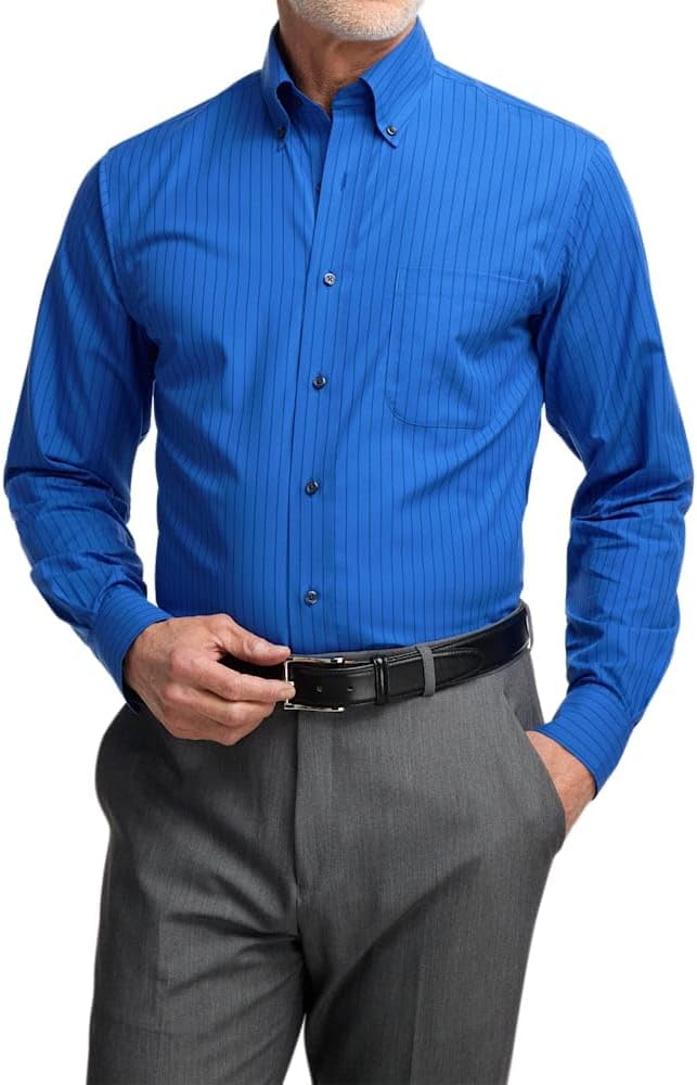 Paul Fredrick Men's Slim Fit Non-Iron Cotton Stripe Dress Shirt