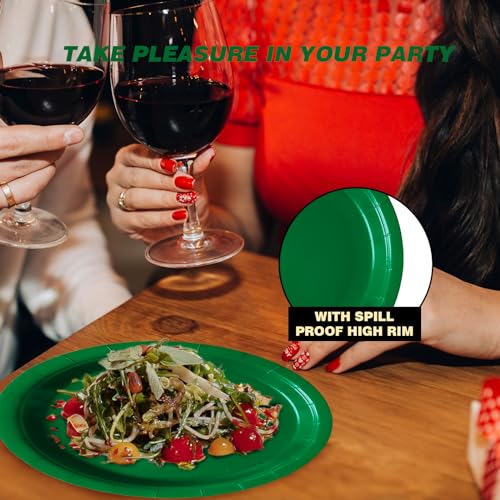 Image of Green Disposable Paper Plates, 7 Inch Dessert Cake Plates, 50 Count Bulk | Colored and Sturdy Durable Party Plates, for Birthday, Baby & Bridal Showers, Halloween, BBQ, Weddings,for Cake & Snacks