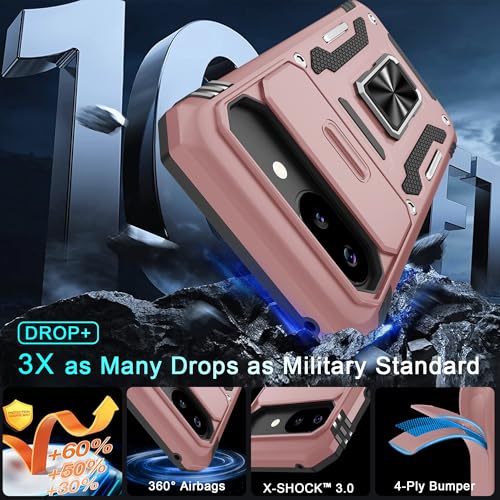 Coque Google Pixel 9A robuste or rose aux finitions haut de gamme avec béquille