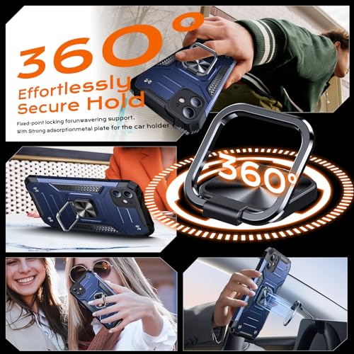 Image of Anqrp Heavy Duty Case for iPhone 11 Case with Enhanced Ring Holder Grip Stand, Military Grade Shockproof Rugged Drop Protective Silicone Hard Slim iPhone 11 Phone Case Cover,Vivid Blue