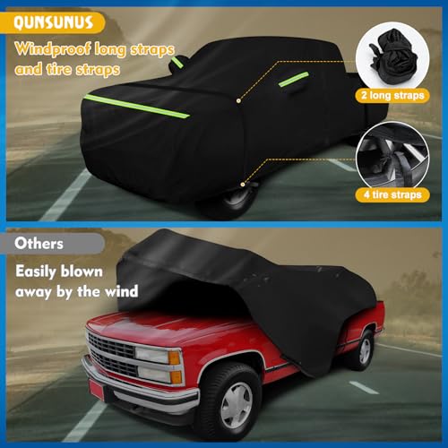 Image of QUNSUNUS Waterproof Truck Cover for Chevrolet C /K 1500 /2500 /3500 1988-1999, Outdoor Truck Cover with Zipper, Full Exterior Car Covers for Automobiles All Weather with Wind, Sun, UV and Dust Protection