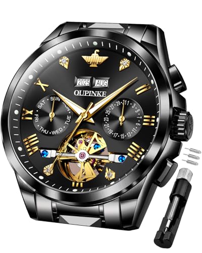 Image of OUPINKE Men's Automatic Watch 44mm Big Dial,Luxury Mechanical Wristwatch,Sapphire Crystal Glass,50M Waterproof, Tungsten Steel with Date Display