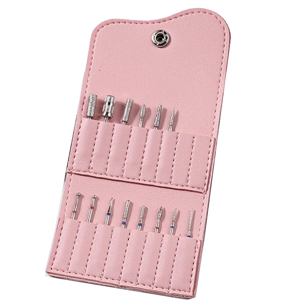 1PC PU Leather Nail Drill Bits Storage Bag Holder Case Portable 16 Holes Nail Grinding Bits Folding Bag Organizer Manicure Tools for Nail Salon Home