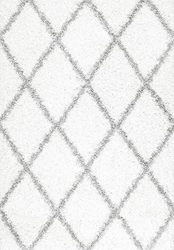 Image of Square Shaggy Fur Rugs and Carpet for Bedroom, Living Room (6x6 Feet Square, White and Silver)