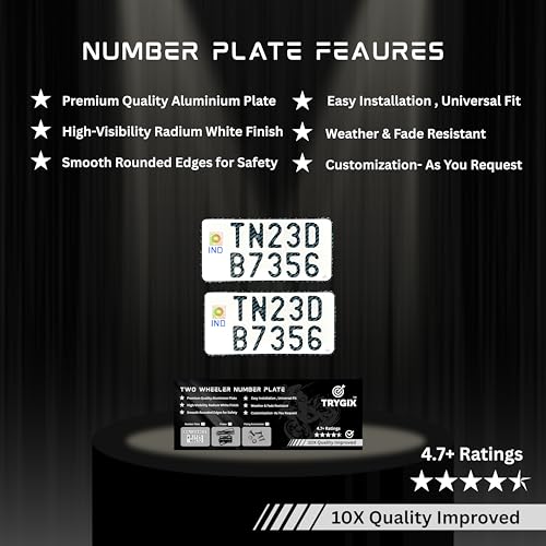 Image of TRYGIX Scooter Number Plates Set, Non-HSRP, Serial Number Not Included, Radium White.