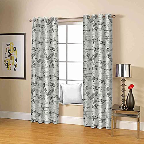 Rideau occultant à oeillets imprimé avion rétro polyester isolant phonique chambre - 5