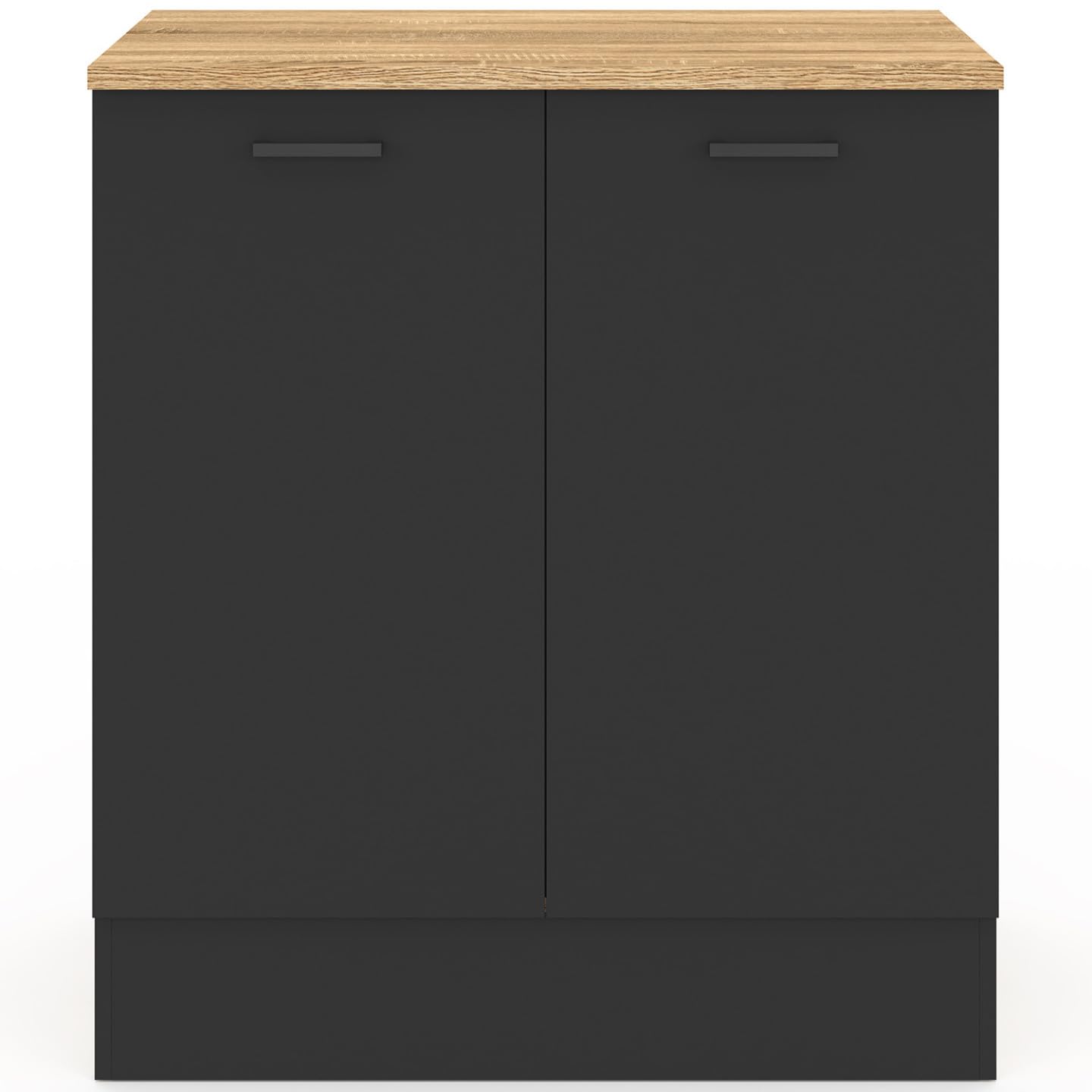 IDMarket - Meuble Bas de Cuisine 80 cm STIL appoint 2 Portes Bois et Noir