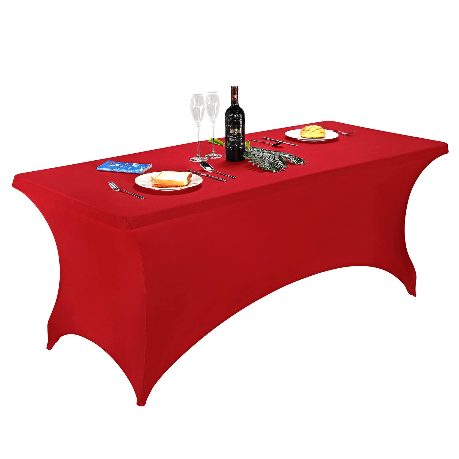 LZY Spandex Table Covers 6 Feet, Stretch/Fitted Table Covers for 6 Feet Folding Table, Rectangular Spandex Table Cloths for Wedding Party or Event (6FT-2PCS, Red) — image 1