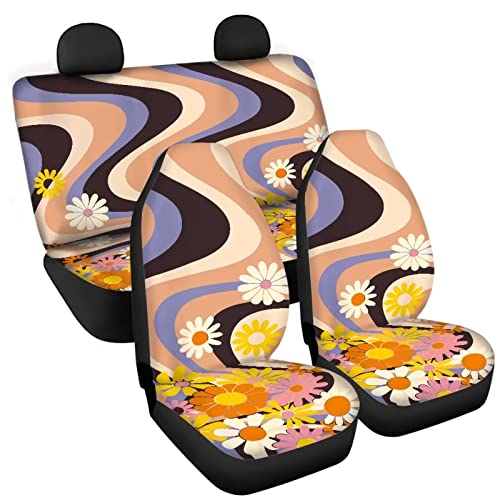 Image of Modysero Flower Print Car Seat Cover Full Set Novelty Soft Elastic All Season Automotive Seat Cover for Women Universal Auto Seat Cover Accessories Fit Most Cars Vehicles