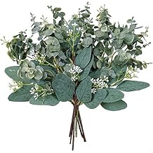 Mixed Eucalyptus Leaves Stems Bulk Artificial Eucalyptus Leaves Sprays Faux Oval Eucalyptus Leaves with White Seeds Stems for Floral Wreath Garland Bouquets Arrangement Wedding Greenery Decoration...