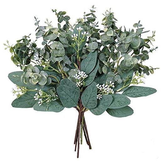 Mixed Eucalyptus Leaves Stems Bulk Artificial Eucalyptus Leaves Sprays Faux Oval Eucalyptus Leaves with White Seeds Stems for Floral Wreath Garland Bouquets Arrangement Wedding Greenery Decoration