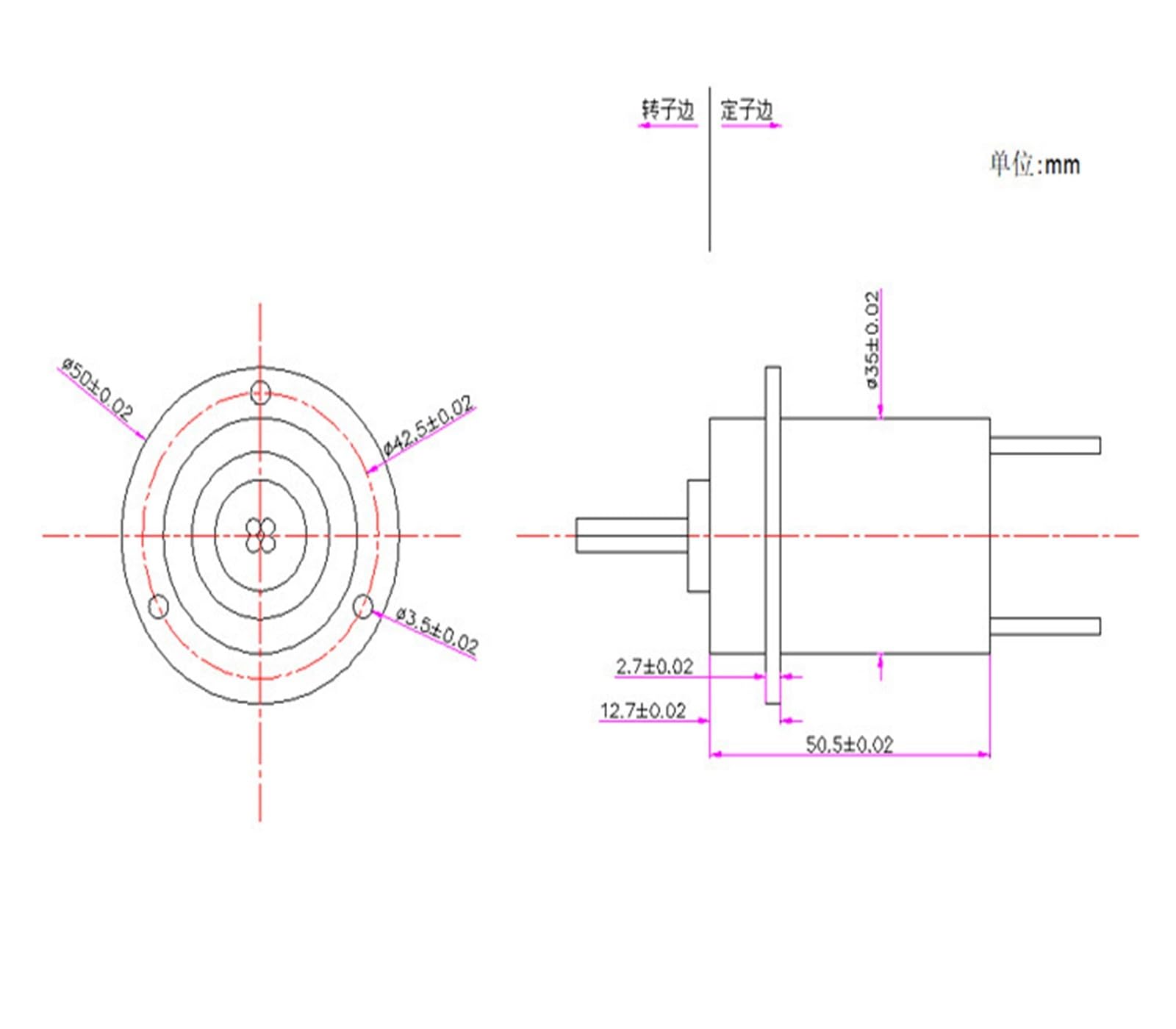 Anillo colector conductor giratorio de 22 mm diámetro exterior, 2 vías, 40 A