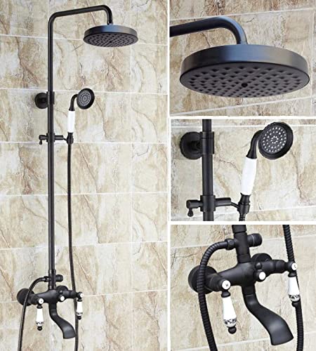 Mitigeur de baignoire rétro en laiton noir avec douche de pluie 8 pouces et douchette Mhg128
