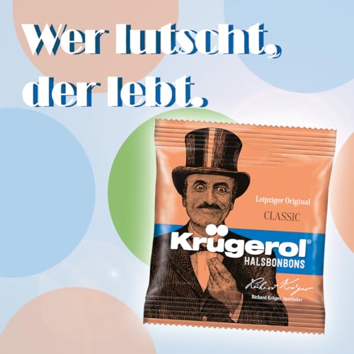 Krügerol Classic – (14 x 50g) – Hustenbonbons mit fruchtig-milder Birne & wohltuend-kräftigen Kräutern – Klassische Halsbonbons für Stimme & Rachen nach Original Leipziger Rezeptur