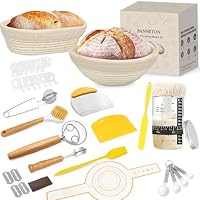 GANGANWU Sourdough Starter Kit Complete Sour Dough Starter Kit with Jar 9 Inch Round & 10 Inch Oval Sourdough Proving Baske, Bread Making Accessories,Baking Gifts for Professionals and Home Bakers