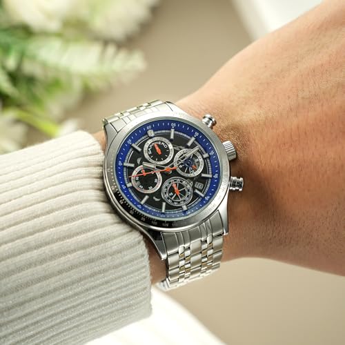 Image of Sapphero Mens Watches Quartz Movement Chronograph 30M Waterproof Steel Strap Fashion Business Sport Design Scratch Resistant Gifts for Men