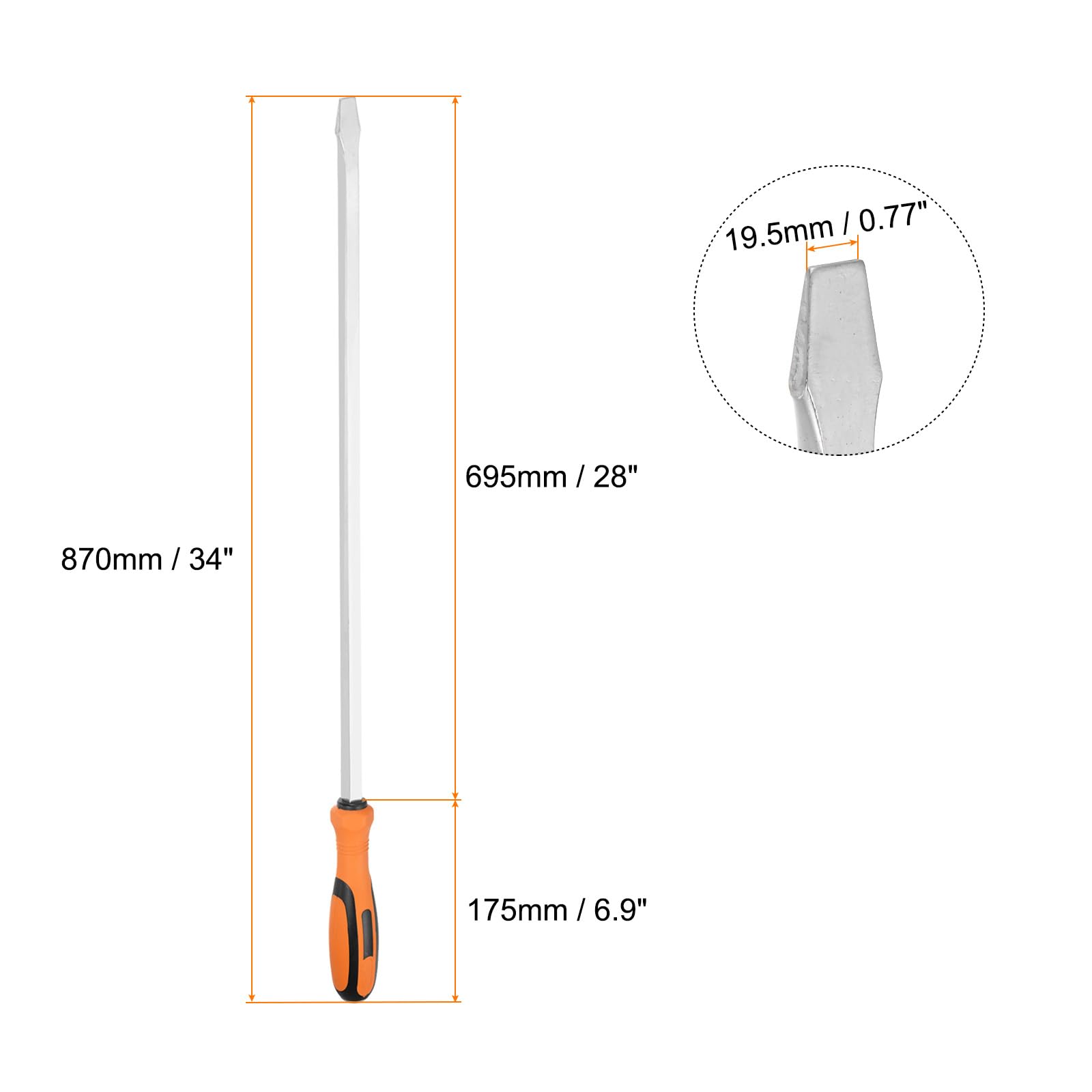 HARFINGTON Schlitzschraubendreher SL13, 86,4 cm, extra lang, 71,1 cm, Vierkantschaft, CR-V, Schlitzschraubendreher mit Schlagkappe für Industrie und Autoreparatur