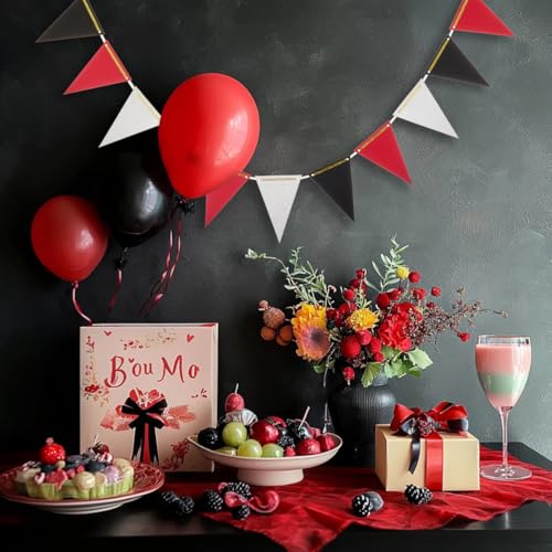 Image of MOWO Silver Black and Red Pennant Banner Paper Bunting Hanging Decoration for Graduation Birthday Retirement Halloween Party, Pack of 30 Counts Pennant, 20 feet
