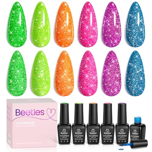 beetles Gel Polish Neon Carnival 6 Colors Reflective Glitter Gel ...