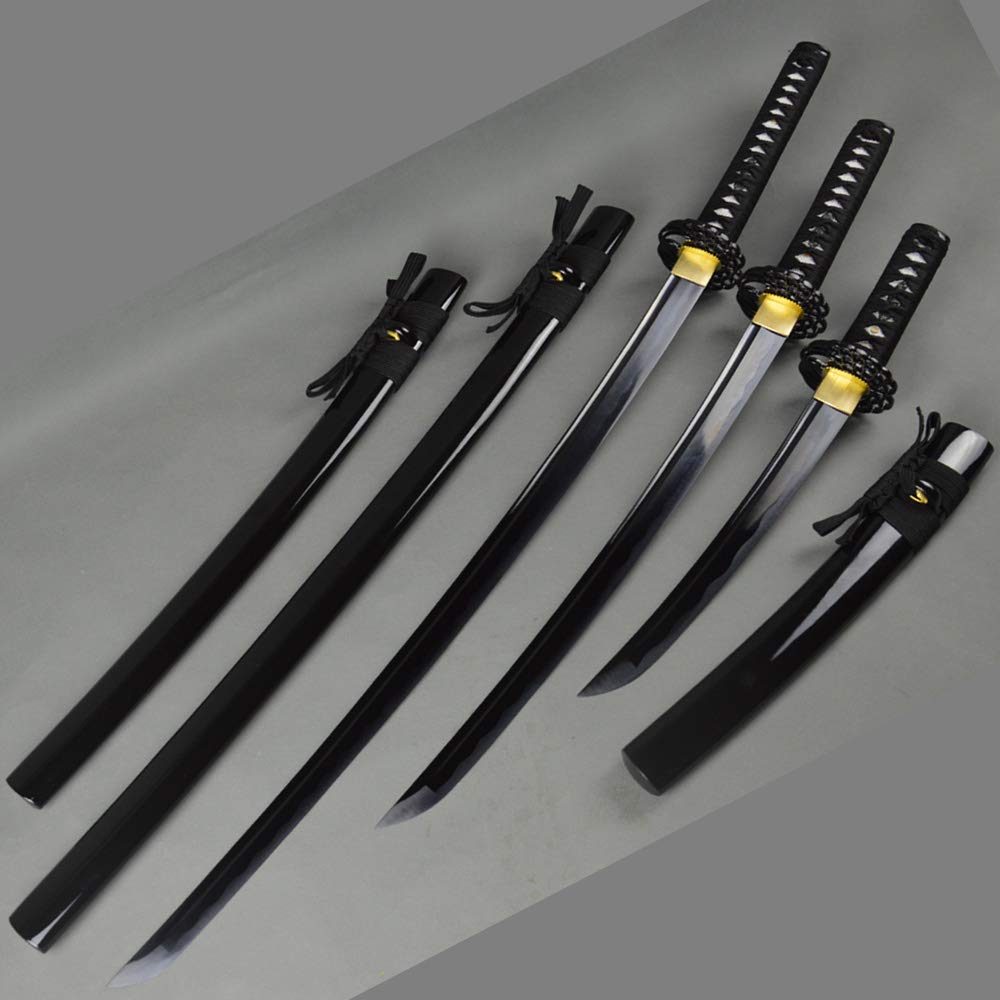 High Carbon Steel Japanese Samurai Sword Set Handmade Katana Wakizashi Tanto