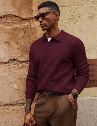 Image of DENIMHOLIC Men's Cotton Knitted Full Sleeve Collar Polo Sweater for Men, Pullover Sweaters for Men Winter,