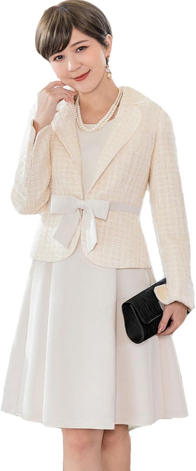 Amazon Co Jp Kayaa スーツ レディース セット 2点セット ジャケット セレモニースーツ フォーマル ワンピーススーツ 入園式 卒園式 七五三 スーツ ママ アイボリー L 服 ファッション小物