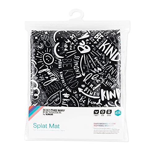 Bumkins Baby Splat Mat for Under High Chair, Babies Toddlers Eating Mess Mat, Waterproof Reusable Cloth for Arts and Crafts, Play Mat for Kids, Floors or Tables 42inx42in, Born This Way Be Kind Black