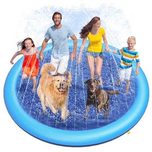 Image of Peteast Splash Pad for Dogs, 107 inch Anti-Slip Dog Pool Dog Splash Pad Sprinkler Pool,Thicken Doggie Pool Summer Outdoor Water Toys Backyard Fountain Play Mat